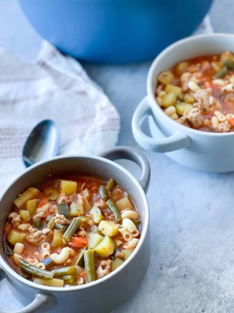 paleo minestrone soup in two bowls