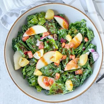 Fall Kale Salad in a grey bowl